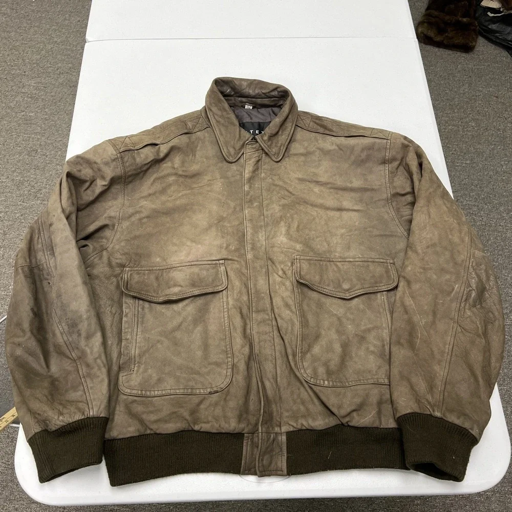 Context Leather Bomber Jacket Mens Large Brown Distressed Aviator Flight E2